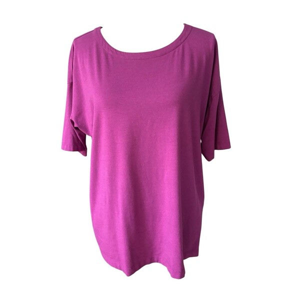 J. Jill Pima Cotton Elbow Sleeve Tee Women's Size Large Purple Soft Stretch - Picture 1 of 15